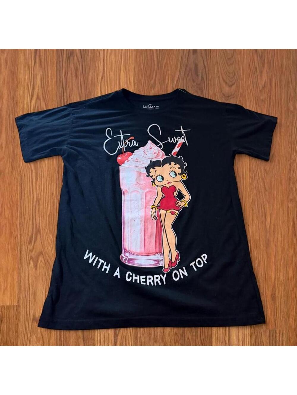 Betty Boop T-Shirt Womens Large Extra Sweet Cherry Graphic Cotton Blend Top